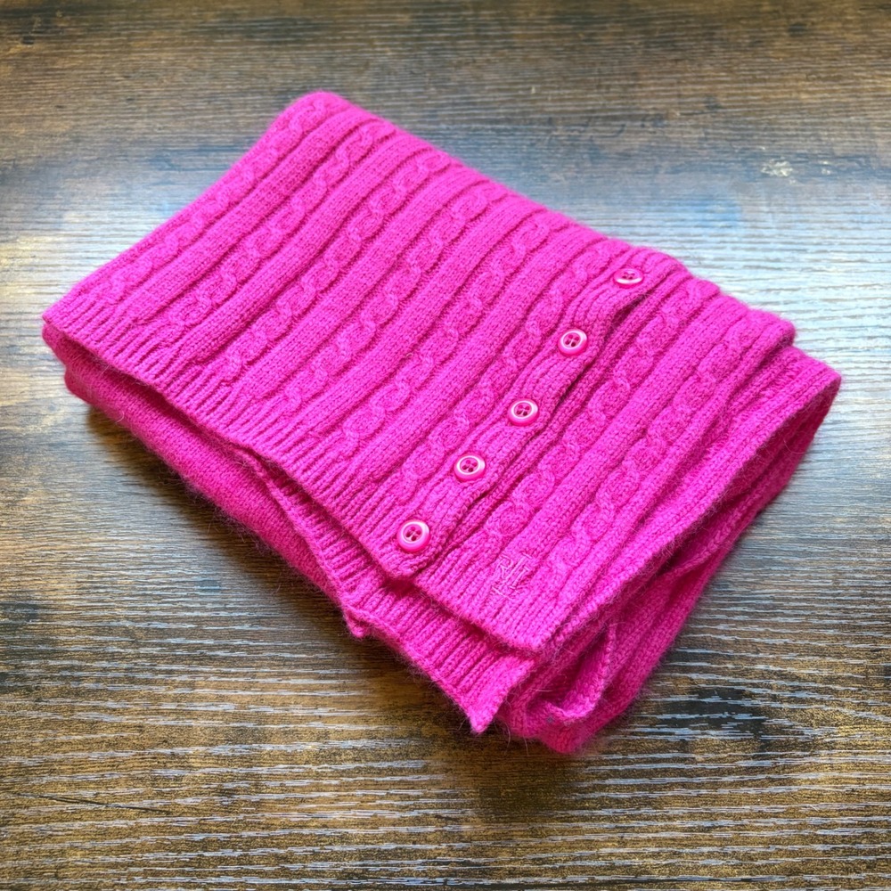 Lauren Ralph Lauren Pink Cable Knit Button Wrap Scarf Rabbit Hair Blend